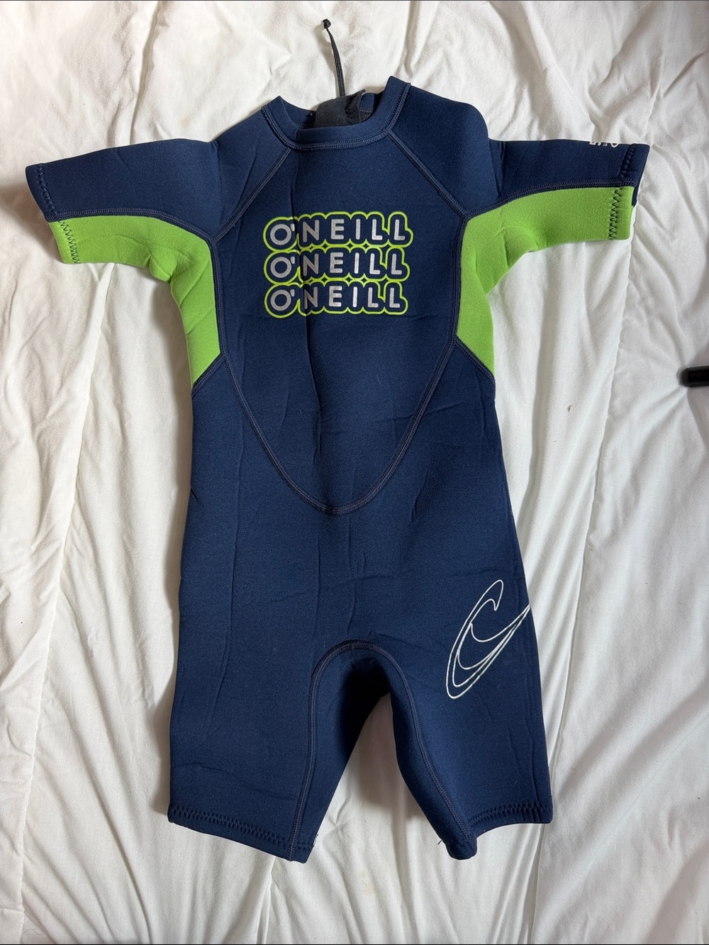 O'Neill Black Neoprene Shorty Wetsuit with Neon Green Accents